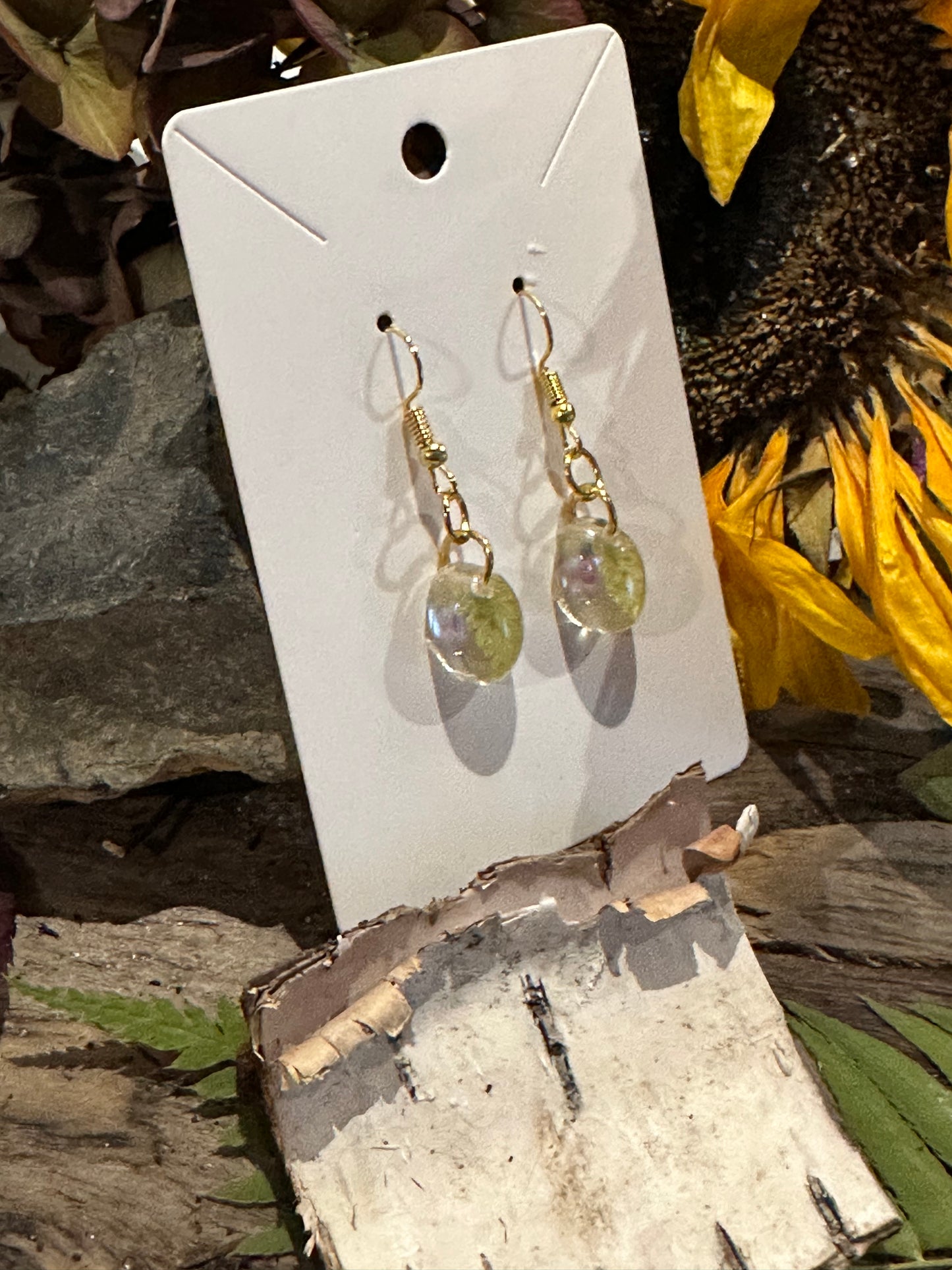 Oval fern gold drop earrings