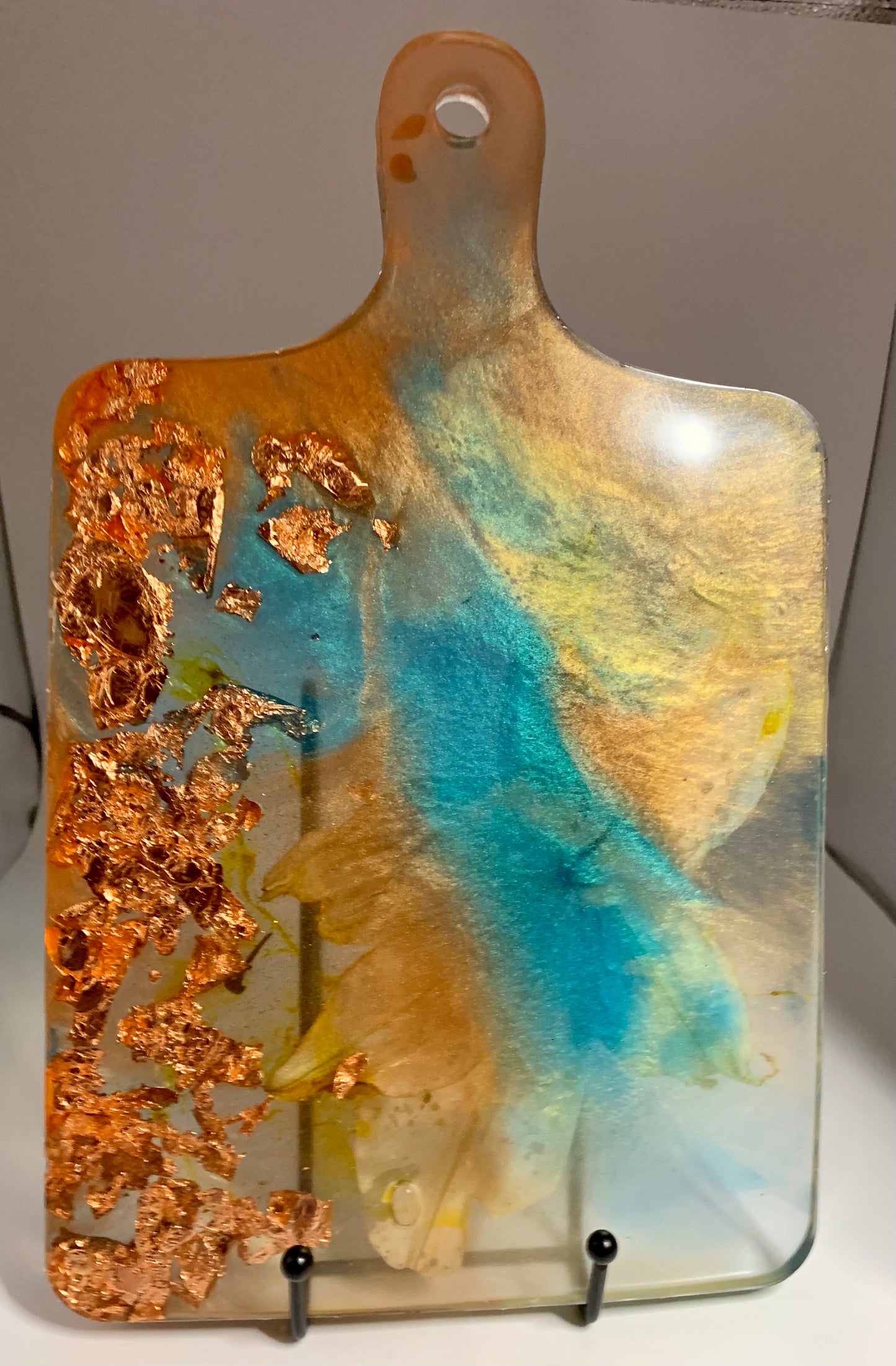White Lily with Copper and Blue Large Cheese Board