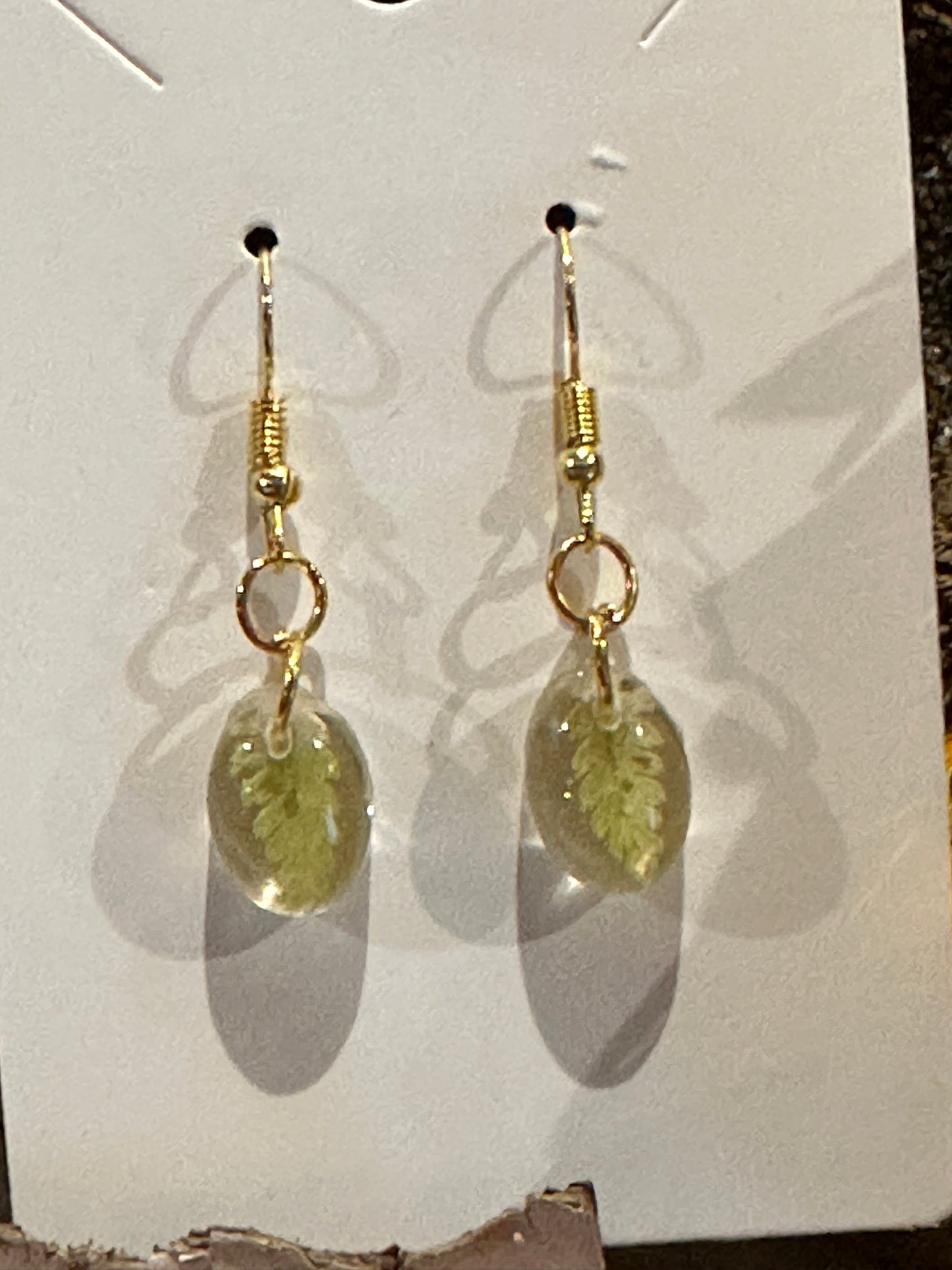 Oval fern gold drop earrings