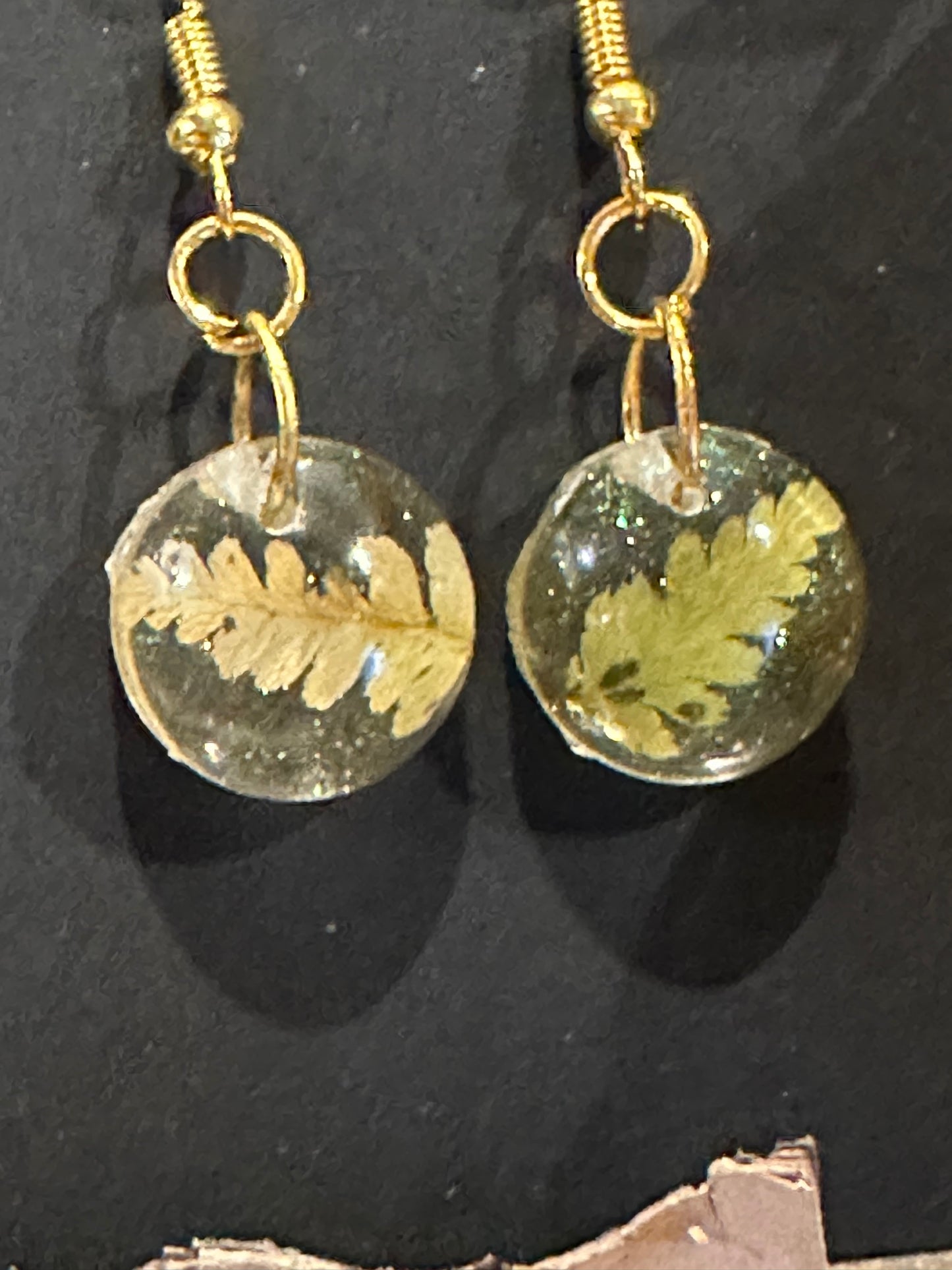 Round fern drop gold earrings