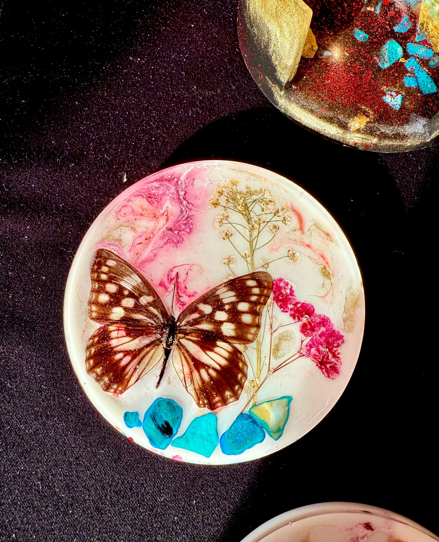 Round butterfly coasters #2 (4 + case)