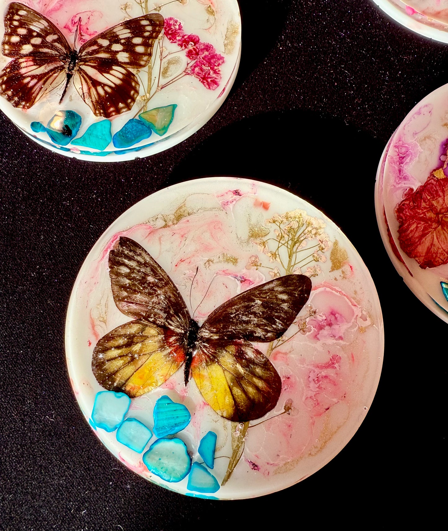 Round butterfly coasters #2 (4 + case)