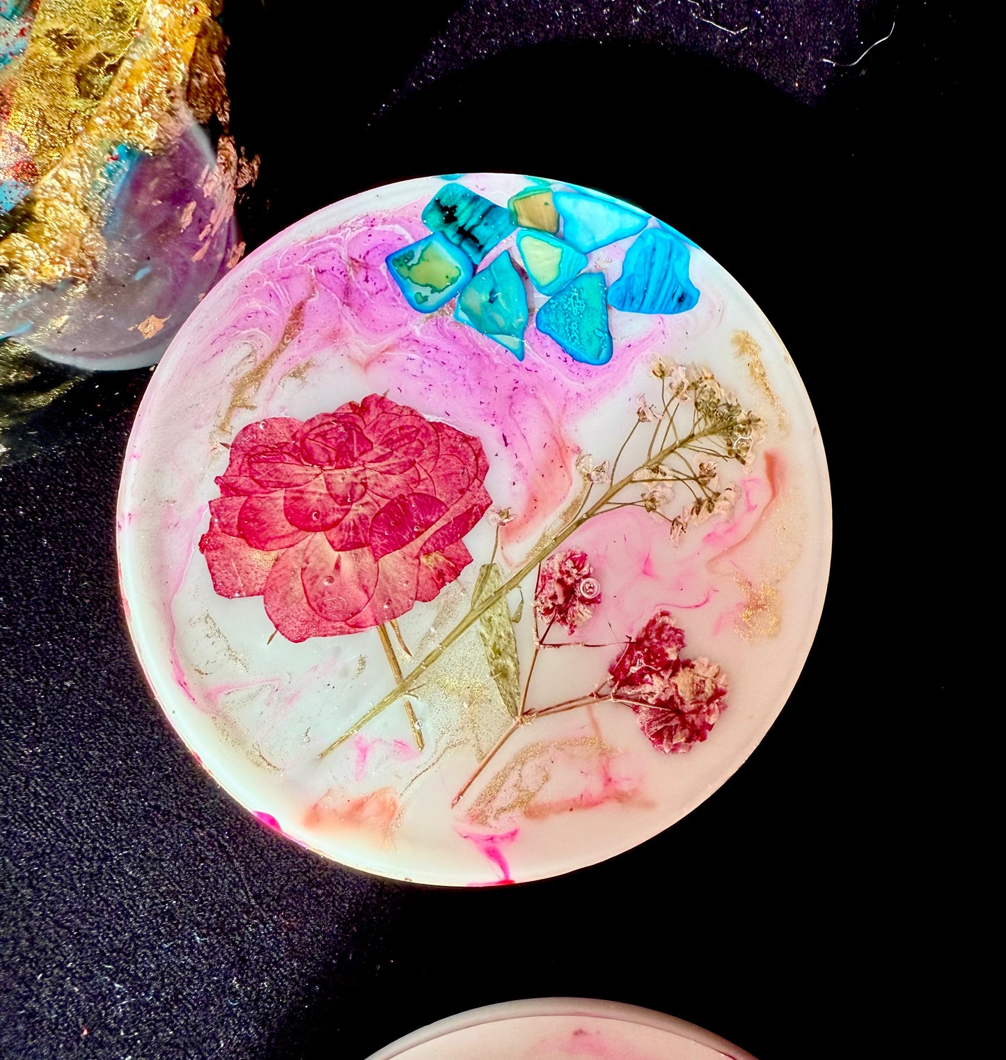 Round butterfly coasters #2 (4 + case)