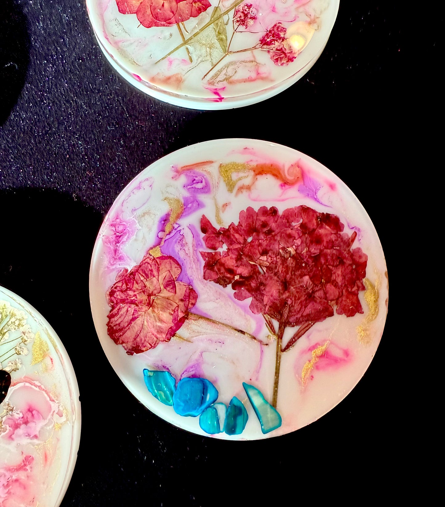 Round butterfly coasters #2 (4 + case)