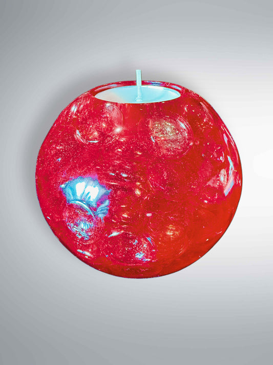 Red bubbles in resin. Candle holder 